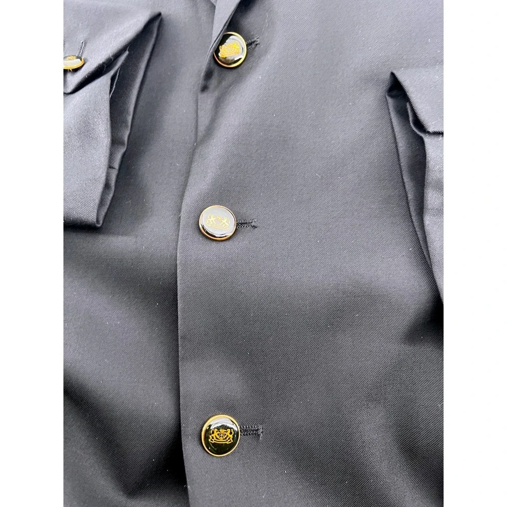 Mantoni Mens Super 140s Wool Blazer Black 3 Button Gold Crest Sport Coat 48L‎